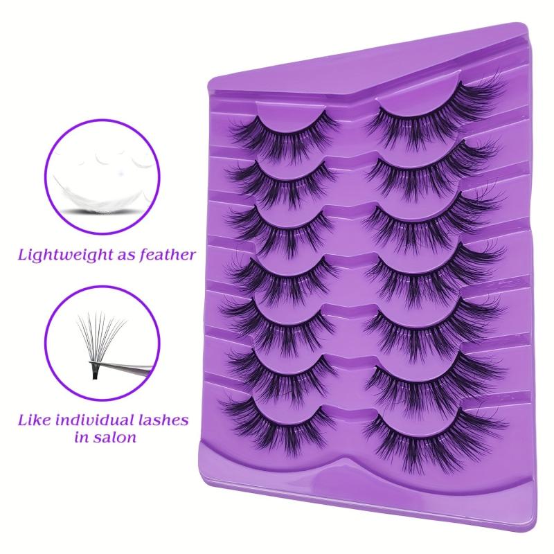 7 Pairs Faux Mink Strip False Eyelashes Fox Cat Eye Style 8D Dramatic Look