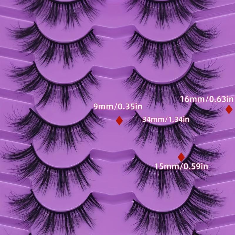 7 Pairs Faux Mink Strip False Eyelashes Fox Cat Eye Style 8D Dramatic Look