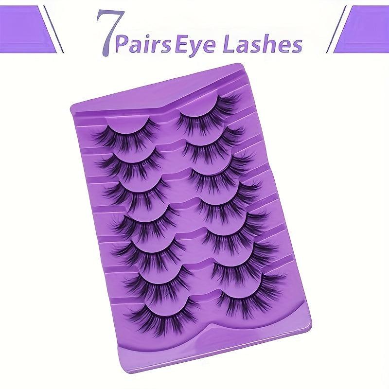 7 Pairs Faux Mink Strip False Eyelashes Fox Cat Eye Style 8D Dramatic Look