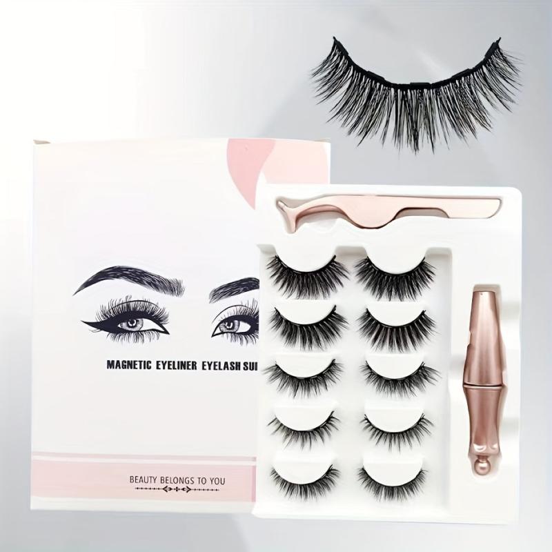 5 Pairs Magnetic False Eyelashes With Magnetic Eyeliner And Mascara Set