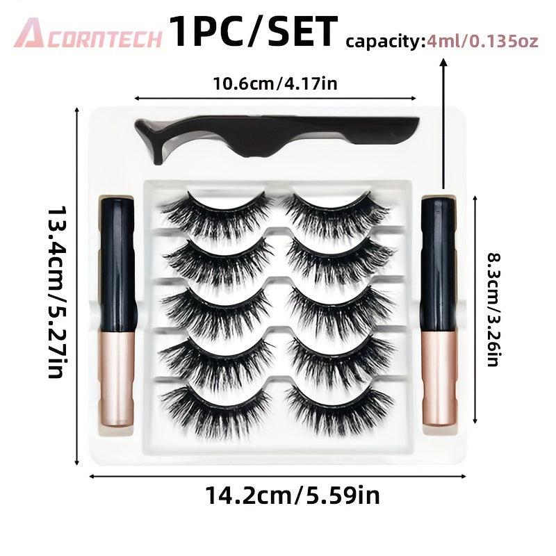 5 Pairs Magnetic False Eyelashes Set Liquid Eyeliner And Tweezers