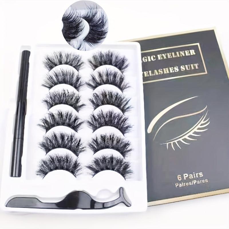 Faux Mink Eyelash Kit 6 Pairs Strip False Lashes with Eyeliner Pen