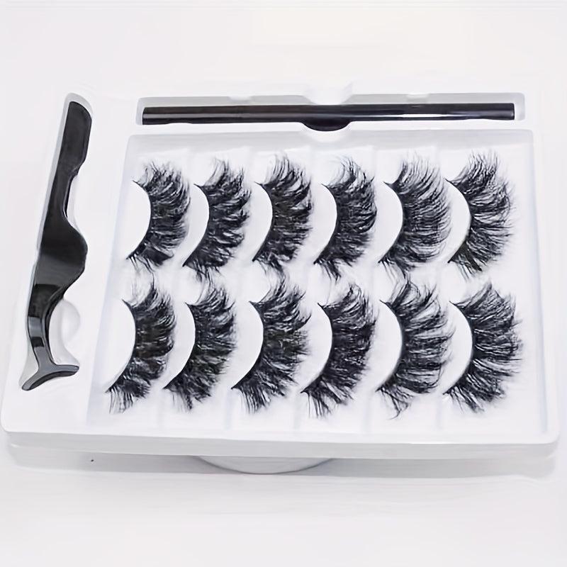 Faux Mink Eyelash Kit 6 Pairs Strip False Lashes with Eyeliner Pen