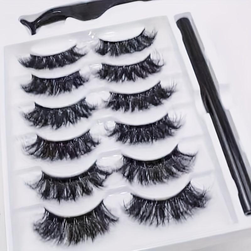 Faux Mink Eyelash Kit 6 Pairs Strip False Lashes with Eyeliner Pen