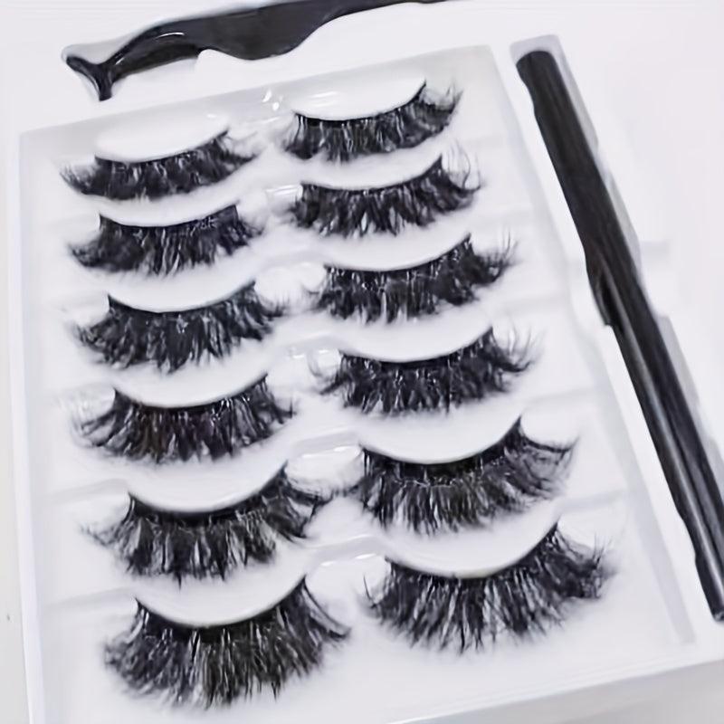 Faux Mink Eyelash Kit 6 Pairs Strip False Lashes with Eyeliner Pen