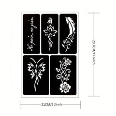 Tattoo Stencil Sheets + Dye Paste - Feather & Floral Pattern - Semi Permanent