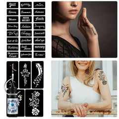 Tattoo Stencil Sheets + Dye Paste - Feather & Floral Pattern - Semi Permanent