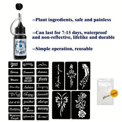 Tattoo Stencil Sheets + Dye Paste - Feather & Floral Pattern - Semi Permanent