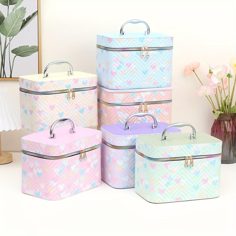 Heart Pattern Makeup Travel Case Cosmetic Organizer Bag with Mirror - 3 Sizes