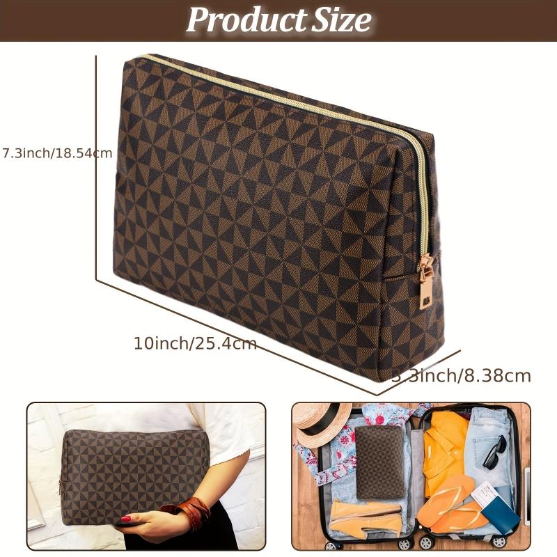 Large Brown Makeup Bag Vintage Faux Leather Cosmetic Pouch For Women