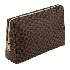 Large Brown Makeup Bag Vintage Faux Leather Cosmetic Pouch For Women