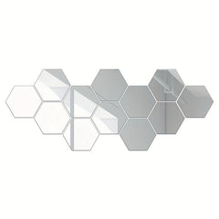 12pcs Hexagon Acrylic Mirror Wall Sticker Self Adhesive Geometric Mirror Sticker
