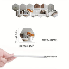 12pcs Hexagon Acrylic Mirror Wall Sticker Self Adhesive Geometric Mirror Sticker