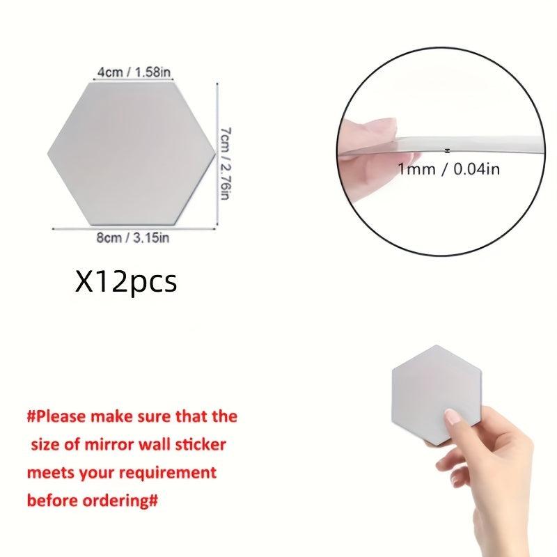 12pcs Hexagon Acrylic Mirror Wall Sticker Self Adhesive Geometric Mirror Sticker