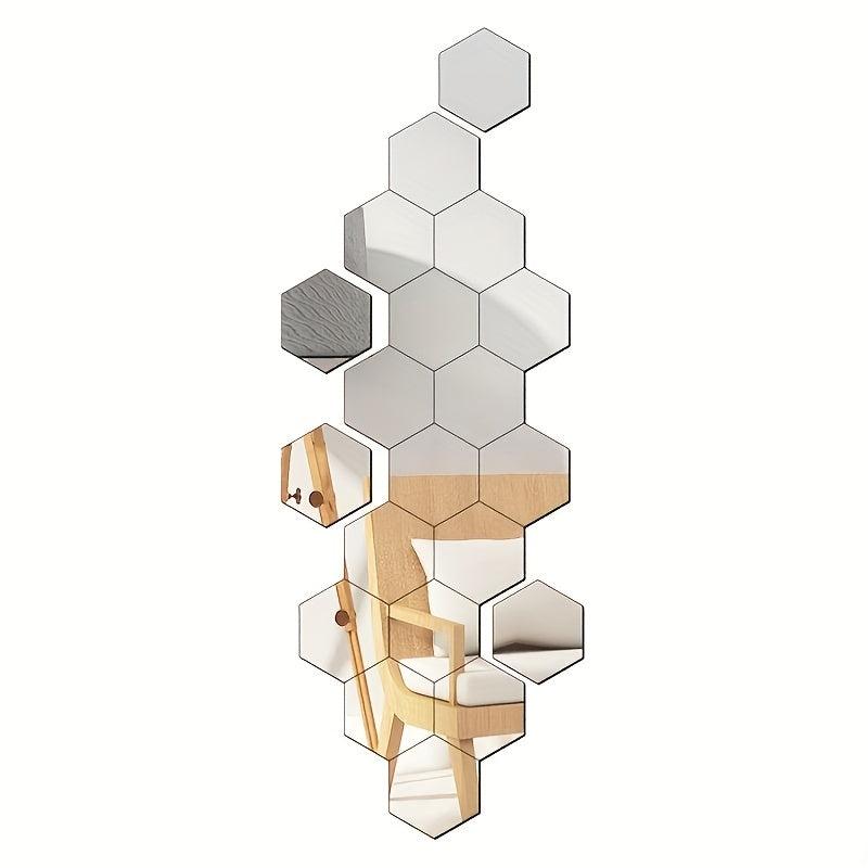 12pcs Hexagon Acrylic Mirror Wall Sticker Self Adhesive Geometric Mirror Sticker