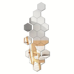 12pcs Hexagon Acrylic Mirror Wall Sticker Self Adhesive Geometric Mirror Sticker