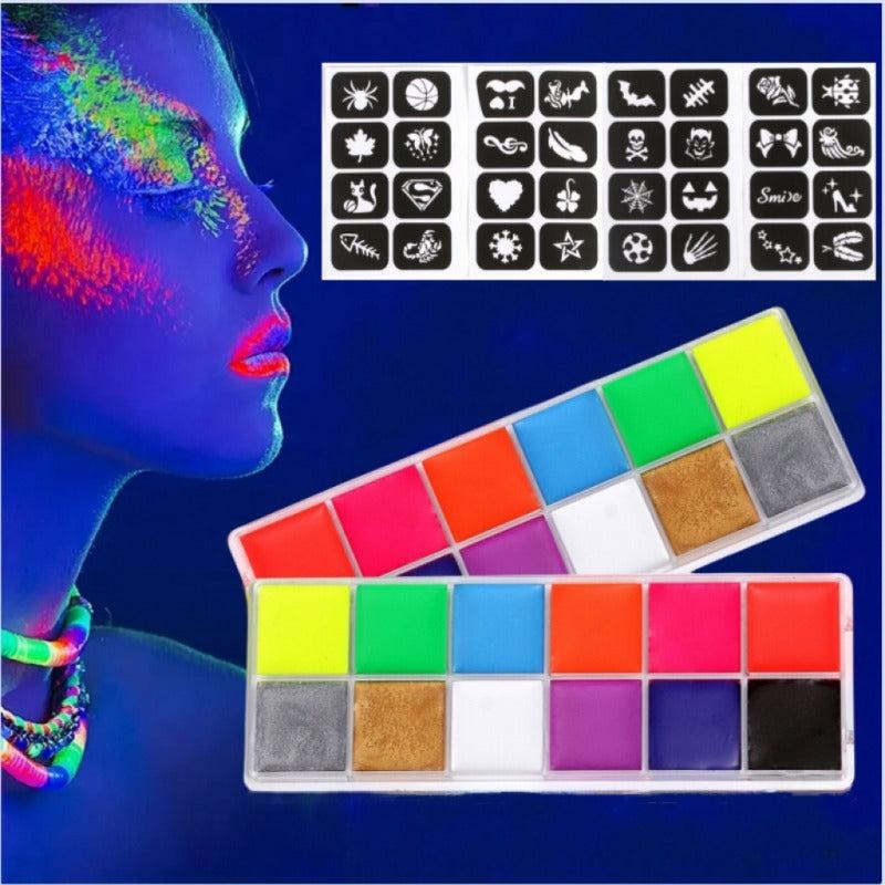 12 Vibrant Fluorescent Paint Colors for Cosplay Makeup Body Painting