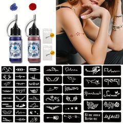 Semi-Permanent Tattoo Kit, Red Dye Paste, Finger Stencil Set