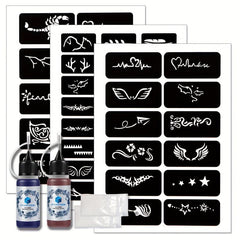 Semi-Permanent Tattoo Kit, Red Dye Paste, Finger Stencil Set
