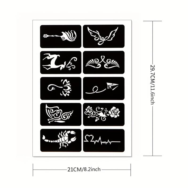 3 A4 Hollow Tattoo Stencils + 2 Bottles Tattoo Dye Paste