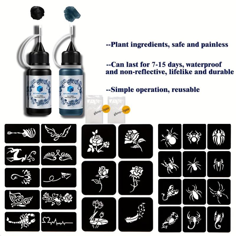 3 A4 Hollow Tattoo Stencils + 2 Bottles Tattoo Dye Paste