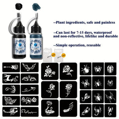 3 A4 Hollow Tattoo Stencils + 2 Bottles Tattoo Dye Paste