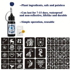 Hollow Tattoo Stencils Set with Transparent Juice Dyeing Paste