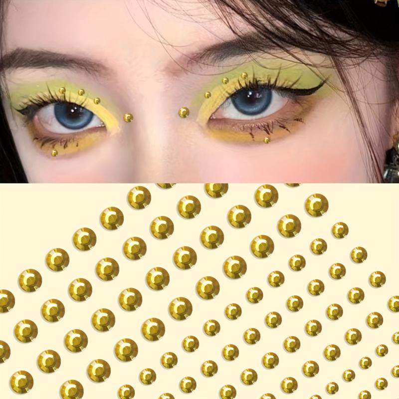 144 Pcs Golden Face Stickers Jewelry Rhinestone Face Decoration