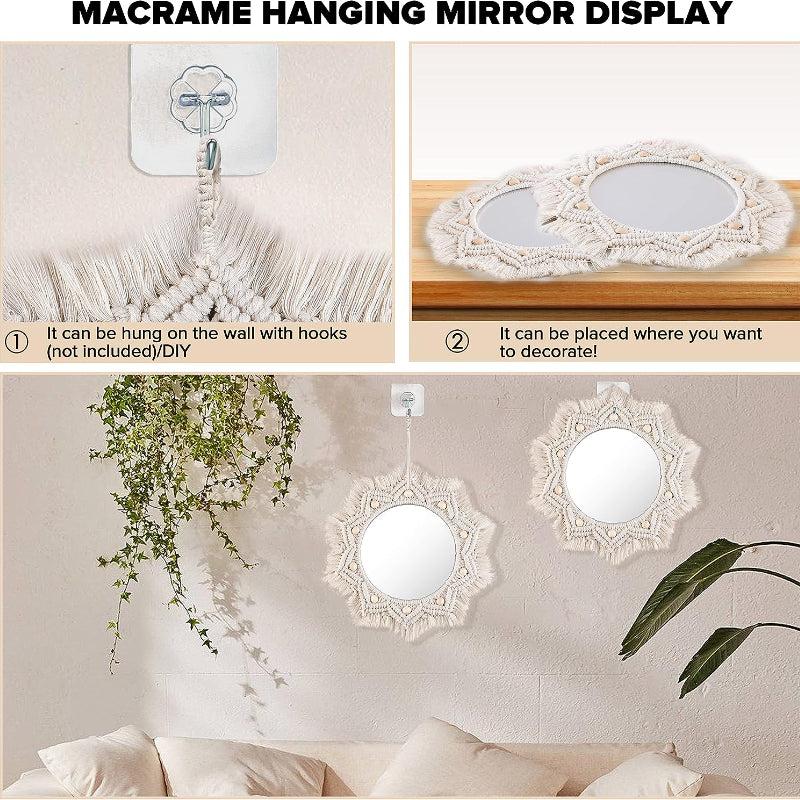 Boho Macrame Fringe Wall Mirror for Living Room Bedroom