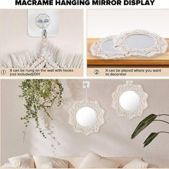 Boho Macrame Fringe Wall Mirror for Living Room Bedroom