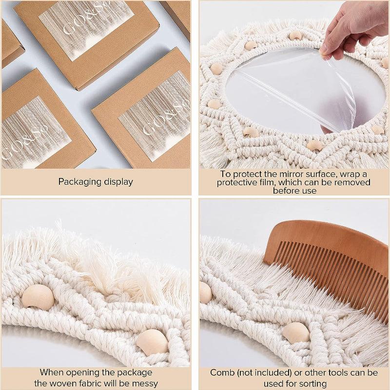 Boho Macrame Fringe Wall Mirror for Living Room Bedroom