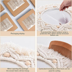 Boho Macrame Fringe Wall Mirror for Living Room Bedroom