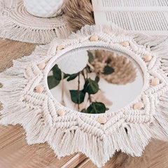 Boho Macrame Fringe Wall Mirror for Living Room Bedroom