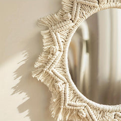 Boho Macrame Fringe Wall Mirror for Living Room Bedroom