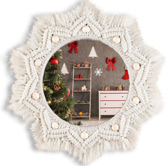 Boho Macrame Fringe Wall Mirror for Living Room Bedroom