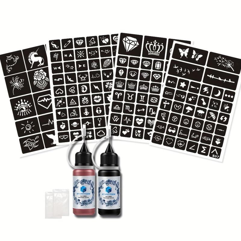 4 Sheets A4 Tattoo Stencils, Red Tattoo Dye, Semi-permanent, Men & Women