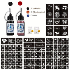 4 Sheets A4 Tattoo Stencils, Red Tattoo Dye, Semi-permanent, Men & Women