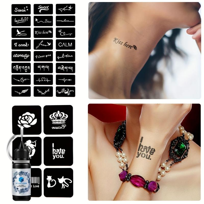 2 Sheets A4 Hollow Tattoo Stencil & 1 Bottle Tattoo Dye Paste