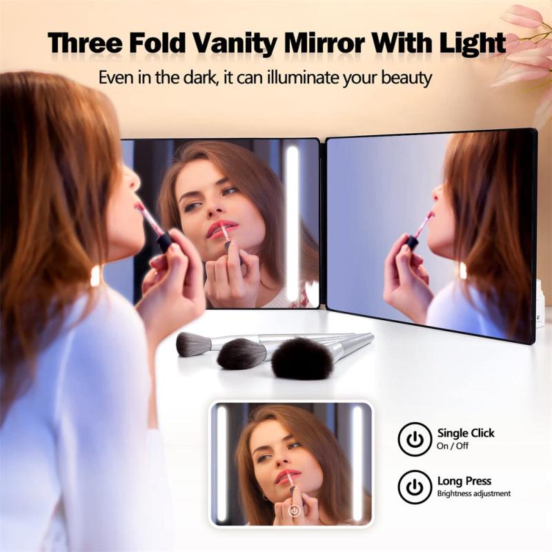 LED 3 Way Mirror for Self Hair Cutting, 360 Vanity Makeup Mirror