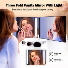 LED 3 Way Mirror for Self Hair Cutting, 360 Vanity Makeup Mirror