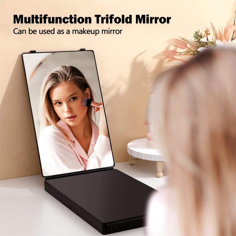 LED 3 Way Mirror for Self Hair Cutting, 360 Vanity Makeup Mirror