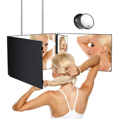 LED 3 Way Mirror for Self Hair Cutting, 360 Vanity Makeup Mirror