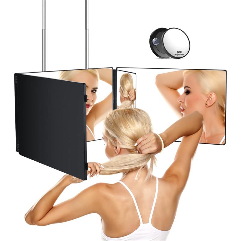 LED 3 Way Mirror for Self Hair Cutting, 360 Vanity Makeup Mirror
