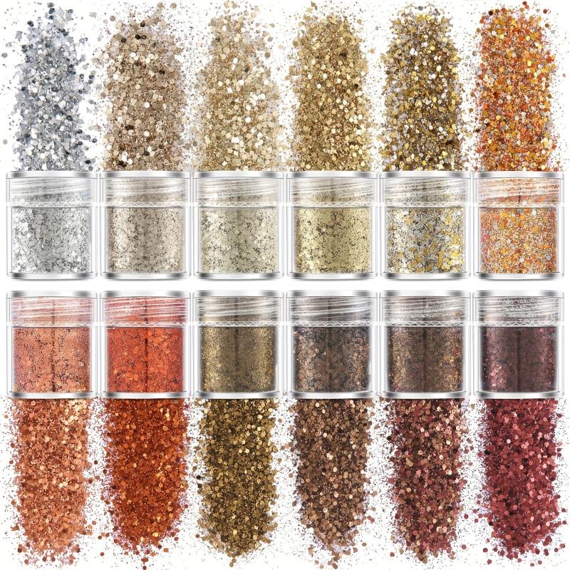 12 Colors Mixed Sequins Eye Face Lip Body Nail Stickers Golden Glitter Powder