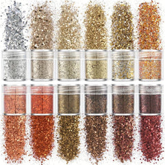 12 Colors Mixed Sequins Eye Face Lip Body Nail Stickers Golden Glitter Powder