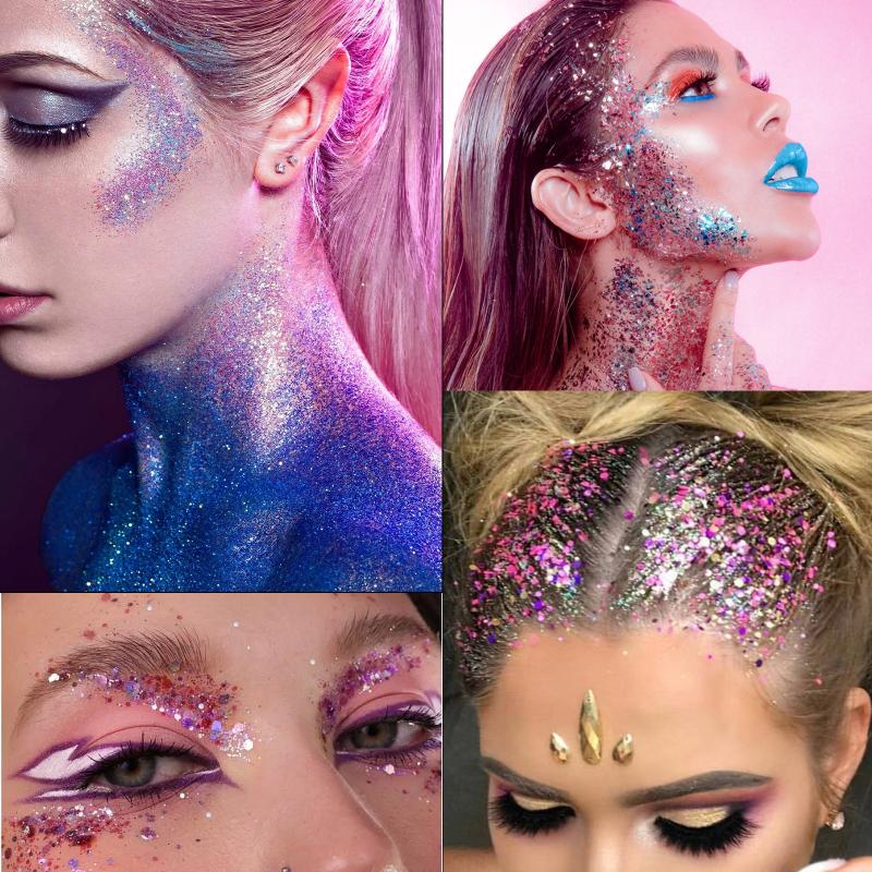 12Pcs Nail Glitter Holographic Makeup Face Hair Glitter