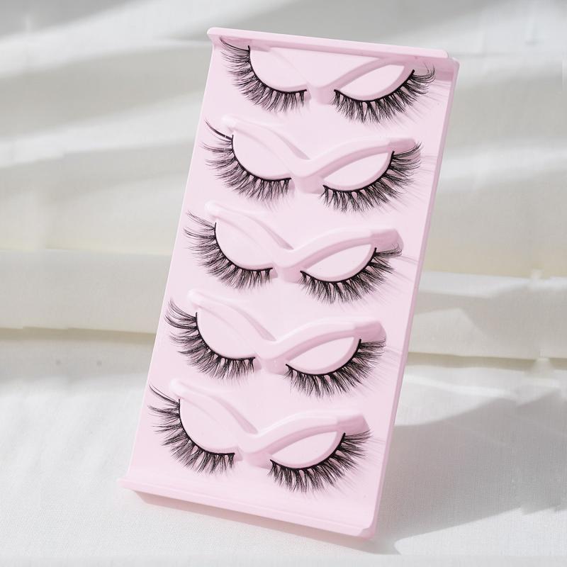 5 Pairs Fishtail False Eyelashes 15mm Cat Tail Lashes Curled & Lengthened