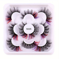 5 Pairs Colored Faux Mink Lashes Dramatic Look Natural Volume Thick Fluffy Curly