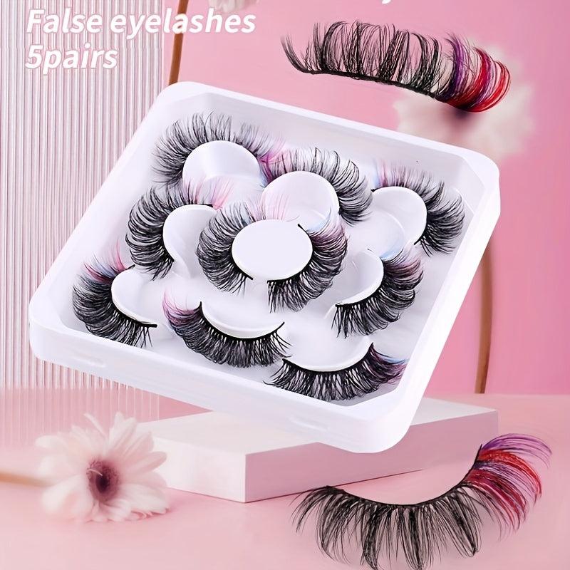 5 Pairs Colored Faux Mink Lashes Dramatic Look Natural Volume Thick Fluffy Curly