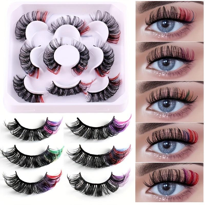 5 Pairs Colored Faux Mink Lashes Dramatic Look Natural Volume Thick Fluffy Curly